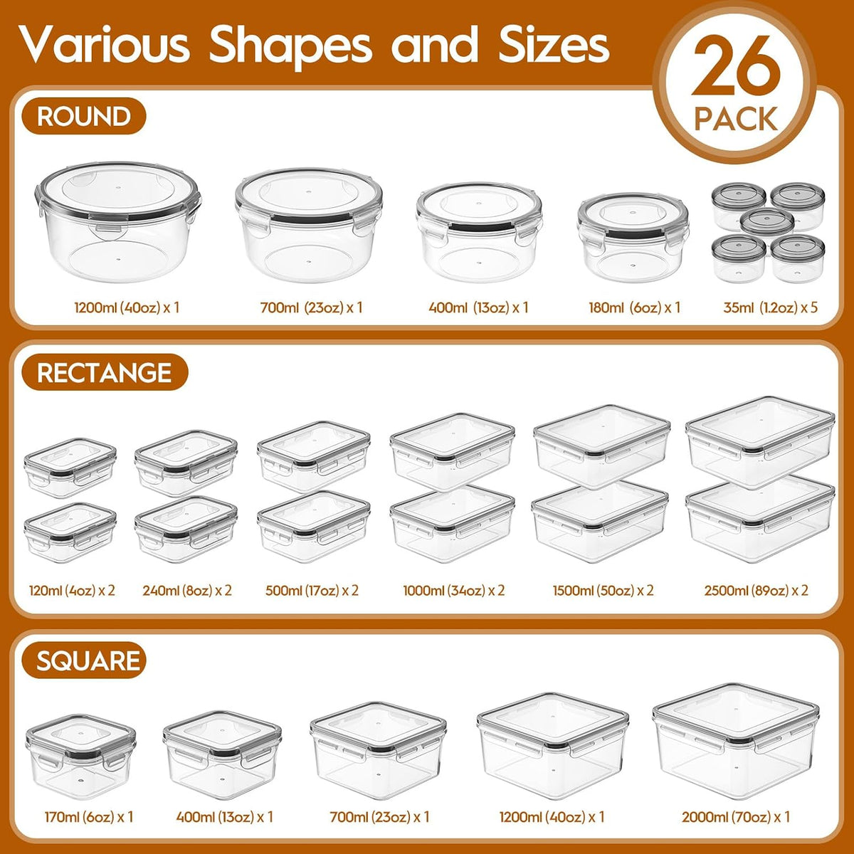 KEMETHY Large Food Storage Containers with Airtight Lids, BPA-free | 20 Containers & 20 Lids, Leak Proof, Meal Prep, Kitchen Storage, PVC-free Plastic, Microwave/Dishwasher Safe, Labels & Pen