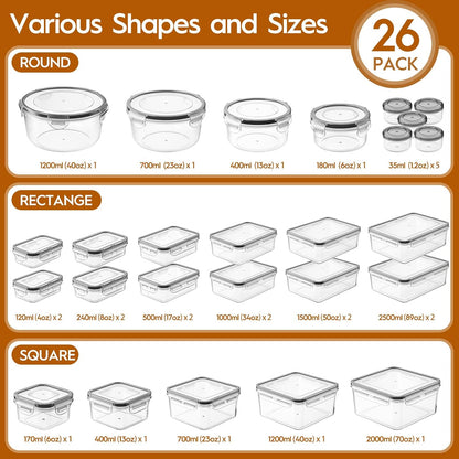 KEMETHY Large Food Storage Containers with Airtight Lids, BPA-free | 20 Containers & 20 Lids, Leak Proof, Meal Prep, Kitchen Storage, PVC-free Plastic, Microwave/Dishwasher Safe, Labels & Pen