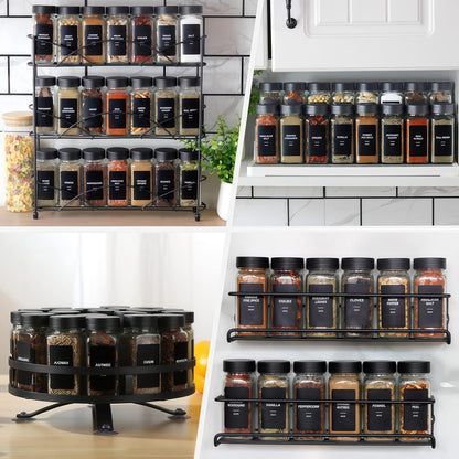24Pcs Spice Jars Containers with Labels，4oz Black Seasoning Bottles with Shaker Lids for Rack, Cabinet, Drawer,Empty Square Condiment Pots (24, Black)