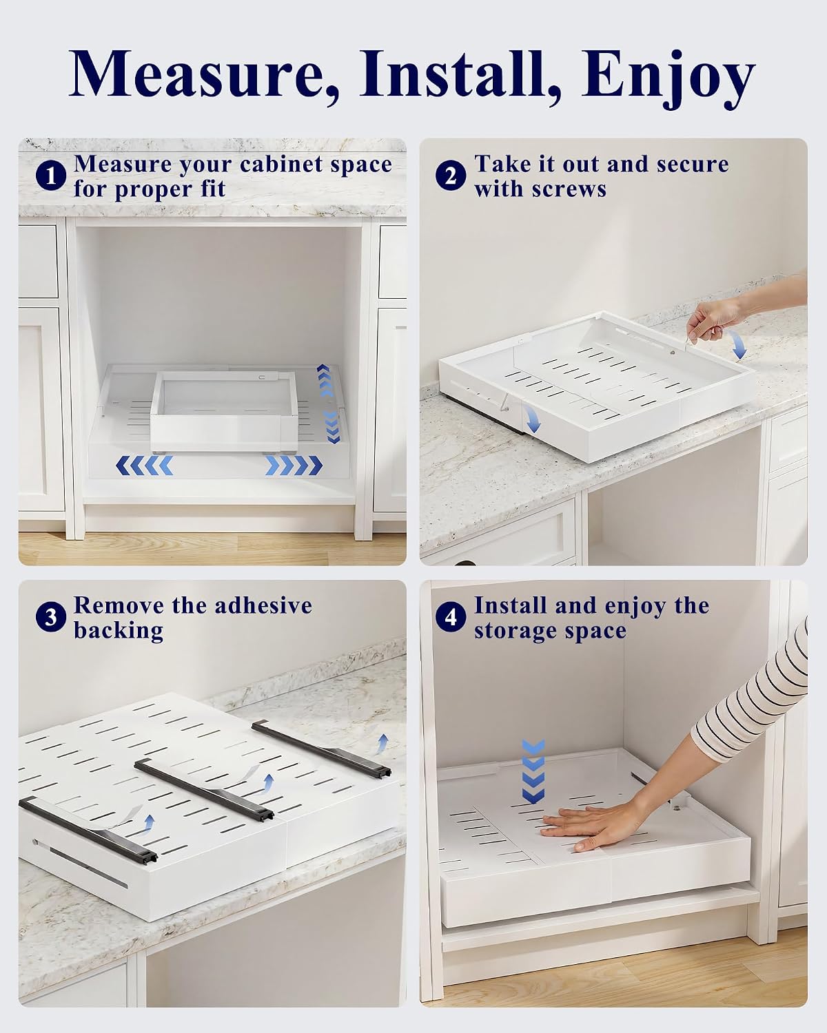 Pull Out Cabinet Organizer - 2 Pack(12.6"-21" D x 12"-20.4" W) Expandable Sliding Cabinet Shelves, Smooth Glide Drawer Organizer, Kitchen & Pantry Storage, Framed & Frameless Cabinets