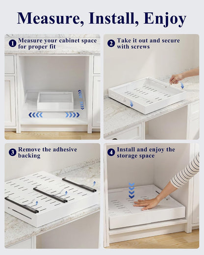 Pull Out Cabinet Organizer - 2 Pack(12.6"-21" D x 12"-20.4" W) Expandable Sliding Cabinet Shelves, Smooth Glide Drawer Organizer, Kitchen & Pantry Storage, Framed & Frameless Cabinets