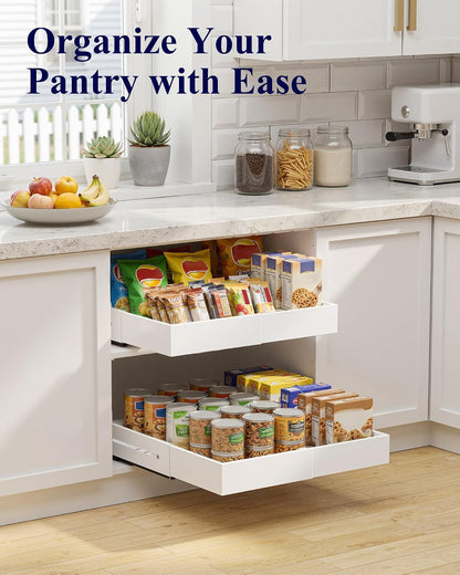Pull Out Cabinet Organizer - 2 Pack(12.6"-21" D x 12"-20.4" W) Expandable Sliding Cabinet Shelves, Smooth Glide Drawer Organizer, Kitchen & Pantry Storage, Framed & Frameless Cabinets