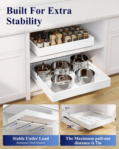 Pull Out Cabinet Organizer - 2 Pack(12.6"-21" D x 12"-20.4" W) Expandable Sliding Cabinet Shelves, Smooth Glide Drawer Organizer, Kitchen & Pantry Storage, Framed & Frameless Cabinets