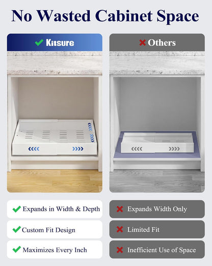 Pull Out Cabinet Organizer - 2 Pack(12.6"-21" D x 12"-20.4" W) Expandable Sliding Cabinet Shelves, Smooth Glide Drawer Organizer, Kitchen & Pantry Storage, Framed & Frameless Cabinets