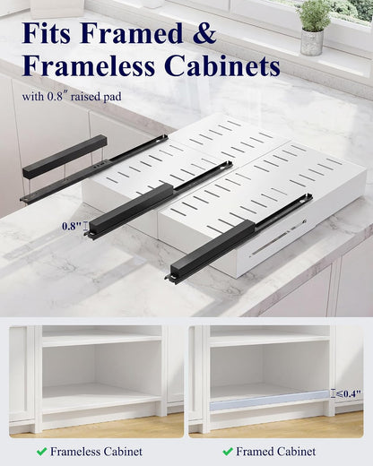 Pull Out Cabinet Organizer - 2 Pack(12.6"-21" D x 12"-20.4" W) Expandable Sliding Cabinet Shelves, Smooth Glide Drawer Organizer, Kitchen & Pantry Storage, Framed & Frameless Cabinets