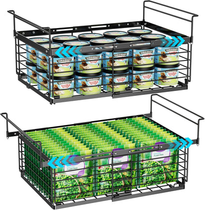 Freezer Organizer Bins - Hanging Baskets for Storage, 2 Pack White | Expandable Length for 10 to 20 Cu. Ft Chest Freezer, Maximized Top Storage, Sliding Access & Easy Restocking, No More Digging