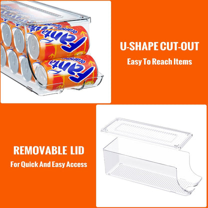 SCAVATA 2 Pack Soda Can Organizer for Refrigerator, Stackable Canned Food Pop Cans Container Can Holder Dispenser with Lid for Fridge Rack Freezer, Clear Storage Bins-Holds 12 Cans Each (Clear)