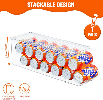 SCAVATA 2 Pack Soda Can Organizer for Refrigerator, Stackable Canned Food Pop Cans Container Can Holder Dispenser with Lid for Fridge Rack Freezer, Clear Storage Bins-Holds 12 Cans Each (Clear)