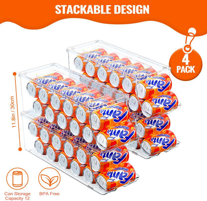 SCAVATA 2 Pack Soda Can Organizer for Refrigerator, Stackable Canned Food Pop Cans Container Can Holder Dispenser with Lid for Fridge Rack Freezer, Clear Storage Bins-Holds 12 Cans Each (Clear)