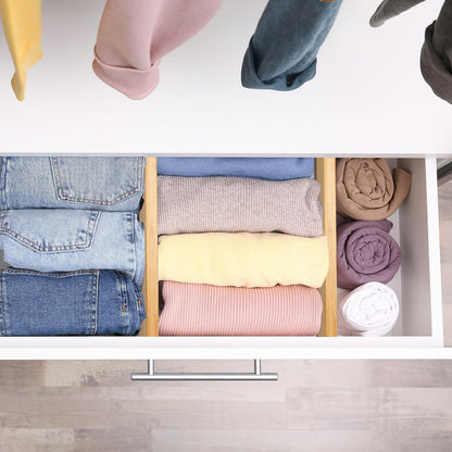 Dresser Drawer Organizers 6 Pack, 4.65'' High Adjustable from 12.5-17‘’ Bamboo Drawer Dividers for Clothing Baby Clothes, Wooden Separators for Dresser Nursery Organization with Soft Foam Ends