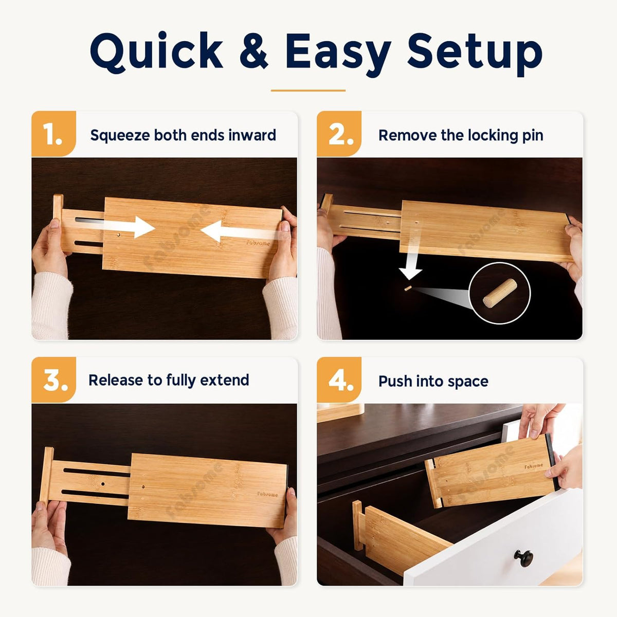 Dresser Drawer Organizers 6 Pack, 4.65'' High Adjustable from 12.5-17‘’ Bamboo Drawer Dividers for Clothing Baby Clothes, Wooden Separators for Dresser Nursery Organization with Soft Foam Ends