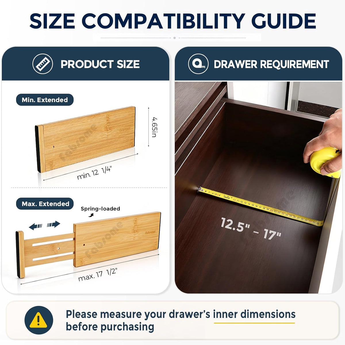 Dresser Drawer Organizers 6 Pack, 4.65'' High Adjustable from 12.5-17‘’ Bamboo Drawer Dividers for Clothing Baby Clothes, Wooden Separators for Dresser Nursery Organization with Soft Foam Ends