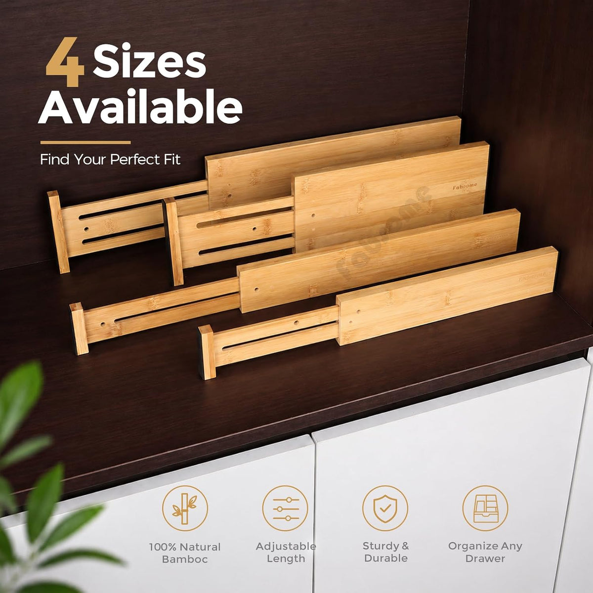 Dresser Drawer Organizers 6 Pack, 4.65'' High Adjustable from 12.5-17‘’ Bamboo Drawer Dividers for Clothing Baby Clothes, Wooden Separators for Dresser Nursery Organization with Soft Foam Ends