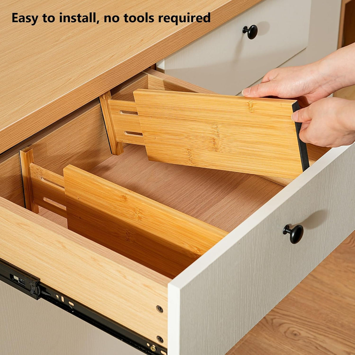 Dresser Drawer Organizers 6 Pack, 4.65'' High Adjustable from 12.5-17‘’ Bamboo Drawer Dividers for Clothing Baby Clothes, Wooden Separators for Dresser Nursery Organization with Soft Foam Ends