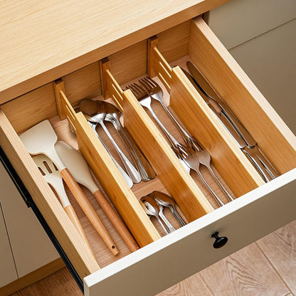 Dresser Drawer Organizers 6 Pack, 4.65'' High Adjustable from 12.5-17‘’ Bamboo Drawer Dividers for Clothing Baby Clothes, Wooden Separators for Dresser Nursery Organization with Soft Foam Ends