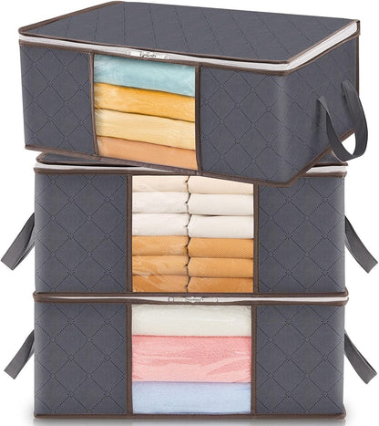 6 Pack Clothes Storage Bins with Lids, Foldable Blanket Storage Bags with Zippers, Clear Window and Reinforced Handles, Closet and Organization for Clothing, Sweater, Comforter, Bedding