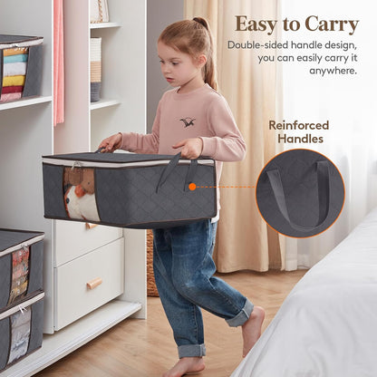 6 Pack Clothes Storage Bins with Lids, Foldable Blanket Storage Bags with Zippers, Clear Window and Reinforced Handles, Closet and Organization for Clothing, Sweater, Comforter, Bedding