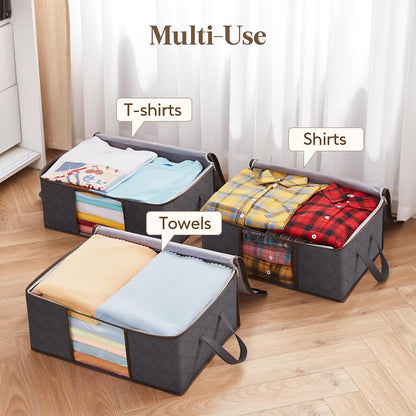 6 Pack Clothes Storage Bins with Lids, Foldable Blanket Storage Bags with Zippers, Clear Window and Reinforced Handles, Closet and Organization for Clothing, Sweater, Comforter, Bedding