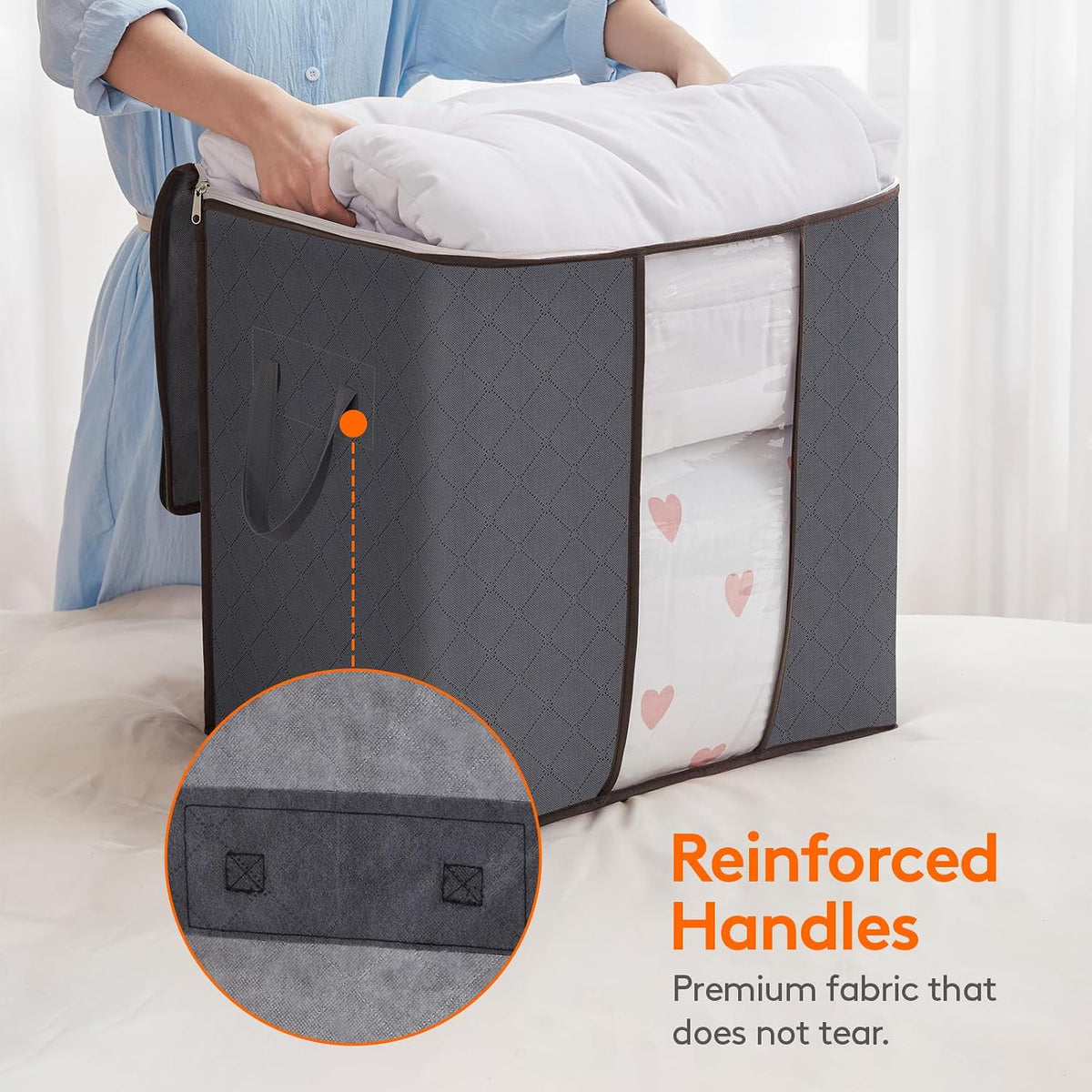 6 Pack Clothes Storage Bins with Lids, Foldable Blanket Storage Bags with Zippers, Clear Window and Reinforced Handles, Closet and Organization for Clothing, Sweater, Comforter, Bedding