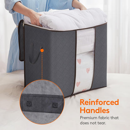 6 Pack Clothes Storage Bins with Lids, Foldable Blanket Storage Bags with Zippers, Clear Window and Reinforced Handles, Closet and Organization for Clothing, Sweater, Comforter, Bedding