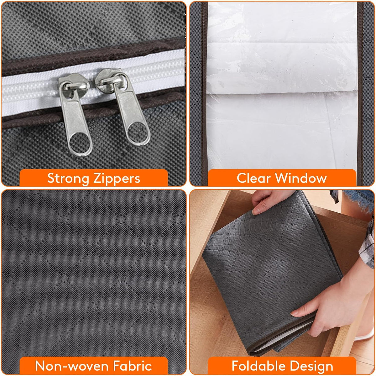 6 Pack Clothes Storage Bins with Lids, Foldable Blanket Storage Bags with Zippers, Clear Window and Reinforced Handles, Closet and Organization for Clothing, Sweater, Comforter, Bedding