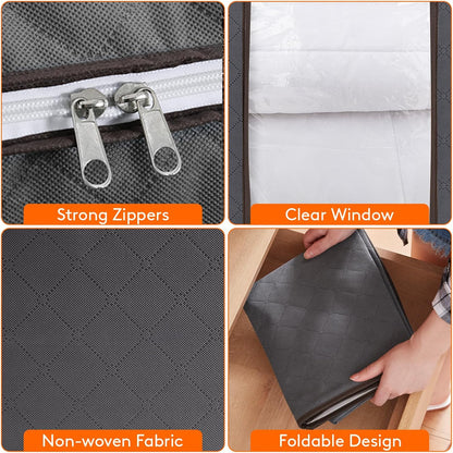 6 Pack Clothes Storage Bins with Lids, Foldable Blanket Storage Bags with Zippers, Clear Window and Reinforced Handles, Closet and Organization for Clothing, Sweater, Comforter, Bedding