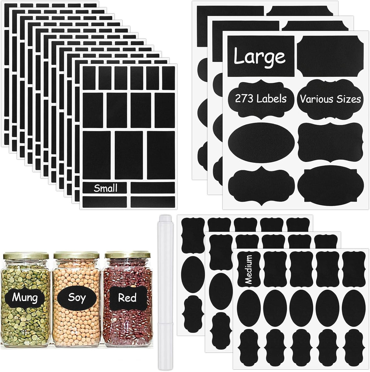 273 Pcs Labels for Jars, Waterproof Reusable Chalkboard Labels
