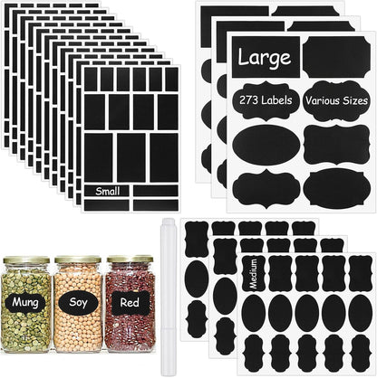 273 Pcs Labels for Jars, Waterproof Reusable Chalkboard Labels