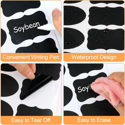 273 Pcs Labels for Jars, Waterproof Reusable Chalkboard Labels