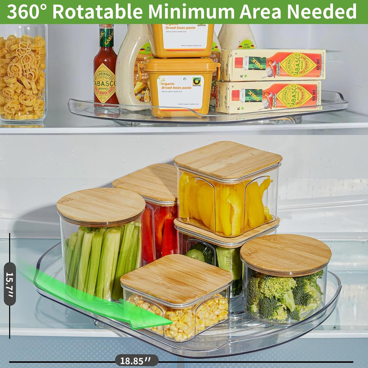 Square Lazy Susan Turntable Organizer for Refrigerator, 15.67''Clear, 360°Rotate Rectangle Fridge Organizer and Storage, Lazy Susan for Kitchen, Table, Pantry, Cabinet, Countertop