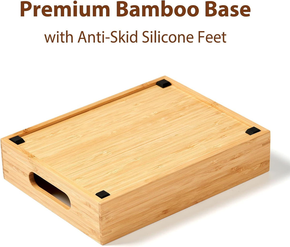 Large Bamboo Food Container Lid Organizer for Kitchen Cabinet | Adjustable slots - Premium bamboo, pretty color - Sturdy versatile caddy for snack, spice in drawer - Anti-Skid Silicone Pads
