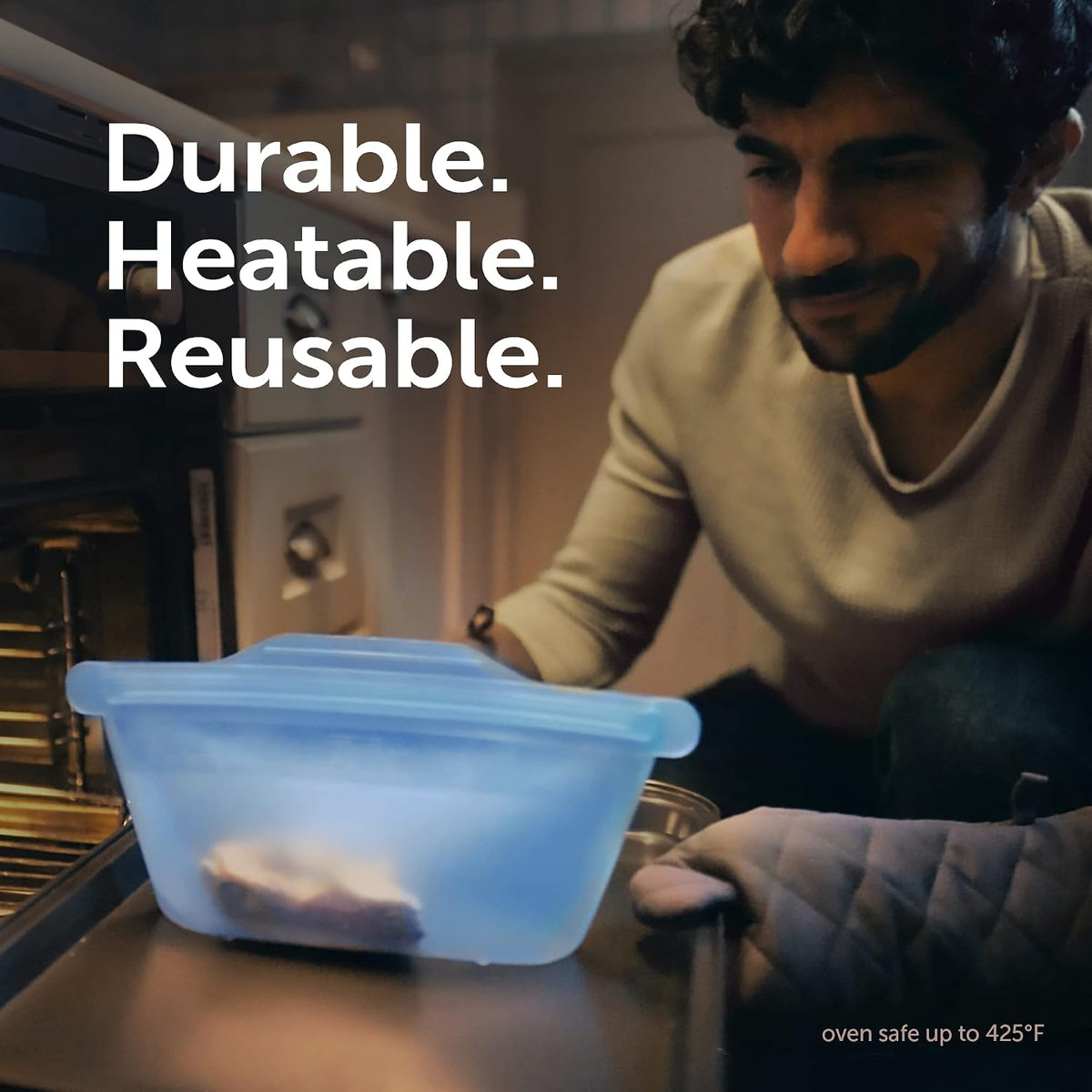 Endurables Large Pouch, 8 Cups, Reusable Silicone Bags and Food Storage Meal Prep Containers for Freezer, Oven, and Dishwasher Safe