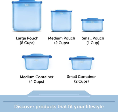 Endurables Large Pouch, 8 Cups, Reusable Silicone Bags and Food Storage Meal Prep Containers for Freezer, Oven, and Dishwasher Safe