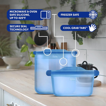 Endurables Large Pouch, 8 Cups, Reusable Silicone Bags and Food Storage Meal Prep Containers for Freezer, Oven, and Dishwasher Safe