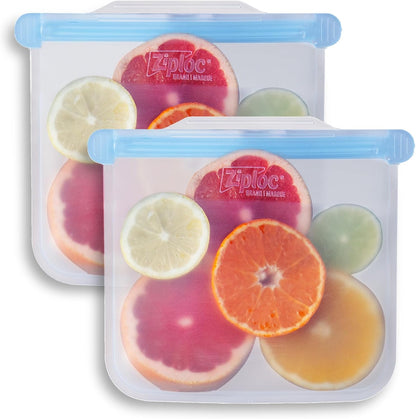 Endurables Large Pouch, 8 Cups, Reusable Silicone Bags and Food Storage Meal Prep Containers for Freezer, Oven, and Dishwasher Safe