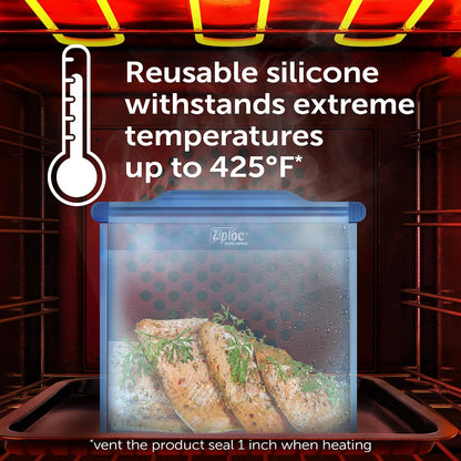 Endurables Large Pouch, 8 Cups, Reusable Silicone Bags and Food Storage Meal Prep Containers for Freezer, Oven, and Dishwasher Safe