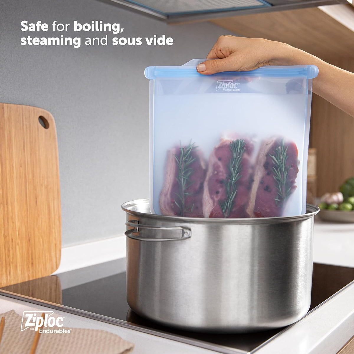 Endurables Large Pouch, 8 Cups, Reusable Silicone Bags and Food Storage Meal Prep Containers for Freezer, Oven, and Dishwasher Safe