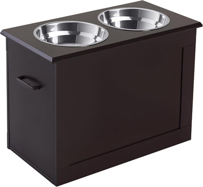 Raised Pet Feeding Storage Station for Large Dogs, Coffee