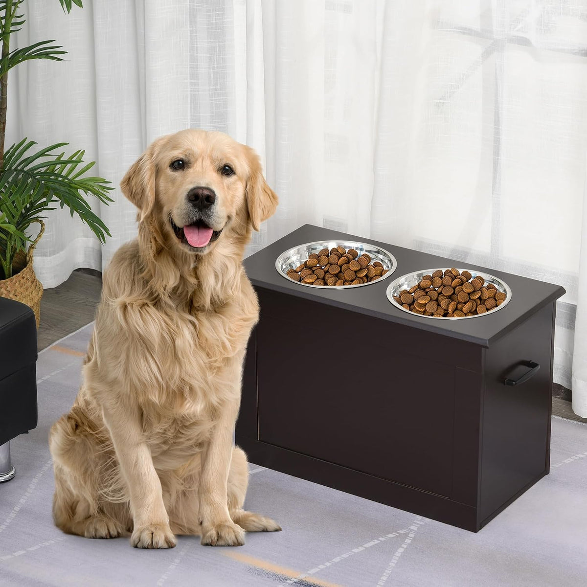 Raised Pet Feeding Storage Station for Large Dogs, Coffee