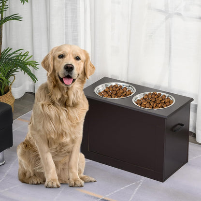 Raised Pet Feeding Storage Station for Large Dogs, Coffee