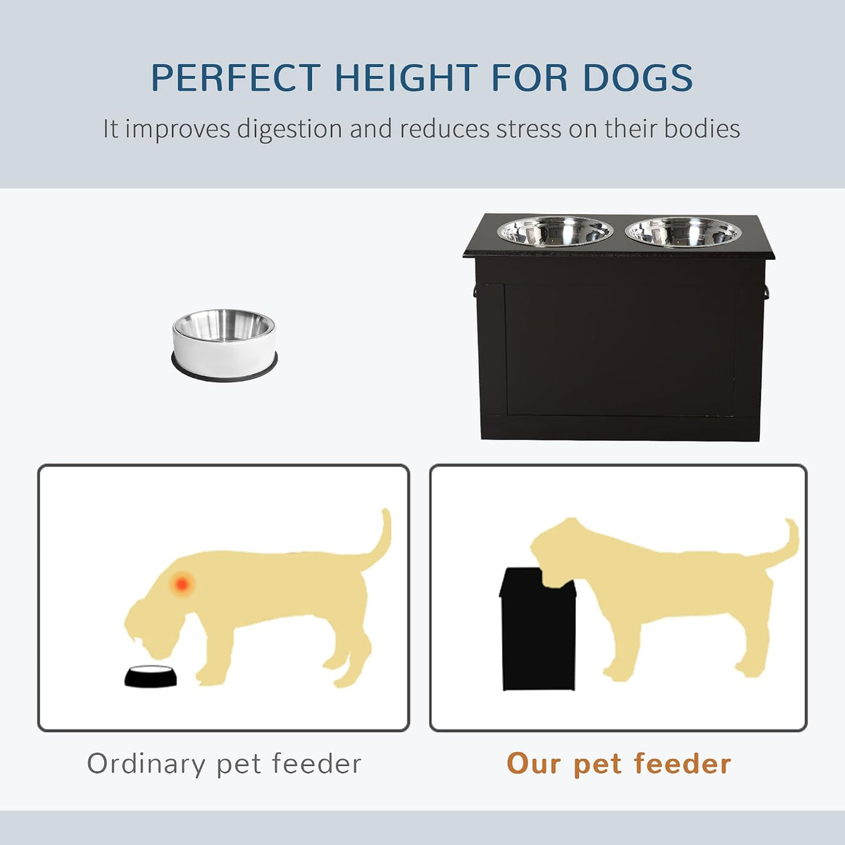 Raised Pet Feeding Storage Station for Large Dogs, Coffee