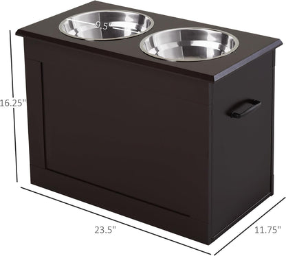 Raised Pet Feeding Storage Station for Large Dogs, Coffee