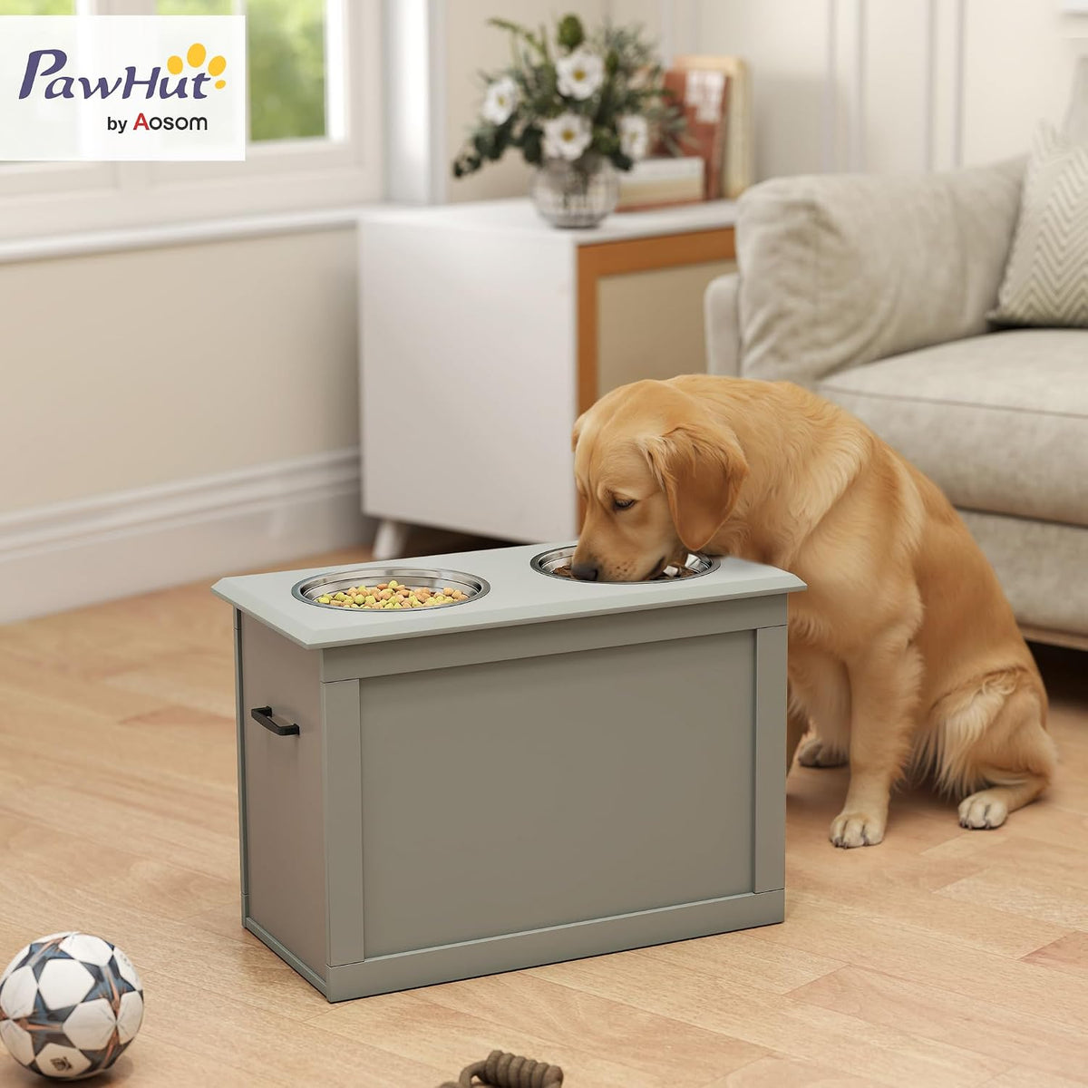 Raised Pet Feeding Storage Station for Large Dogs, Coffee