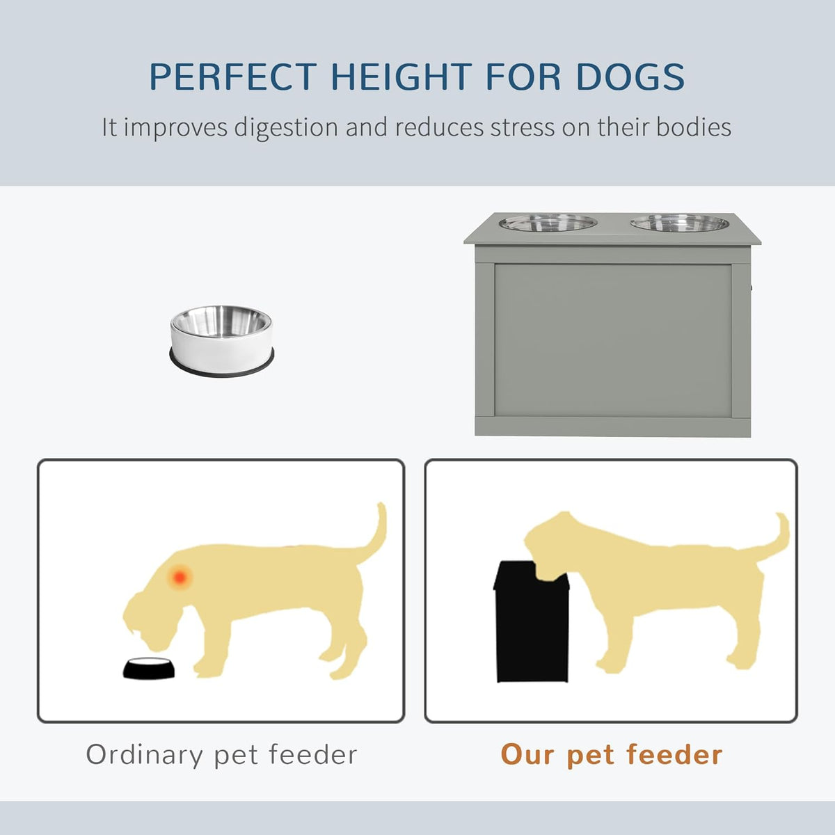 Raised Pet Feeding Storage Station for Large Dogs, Coffee