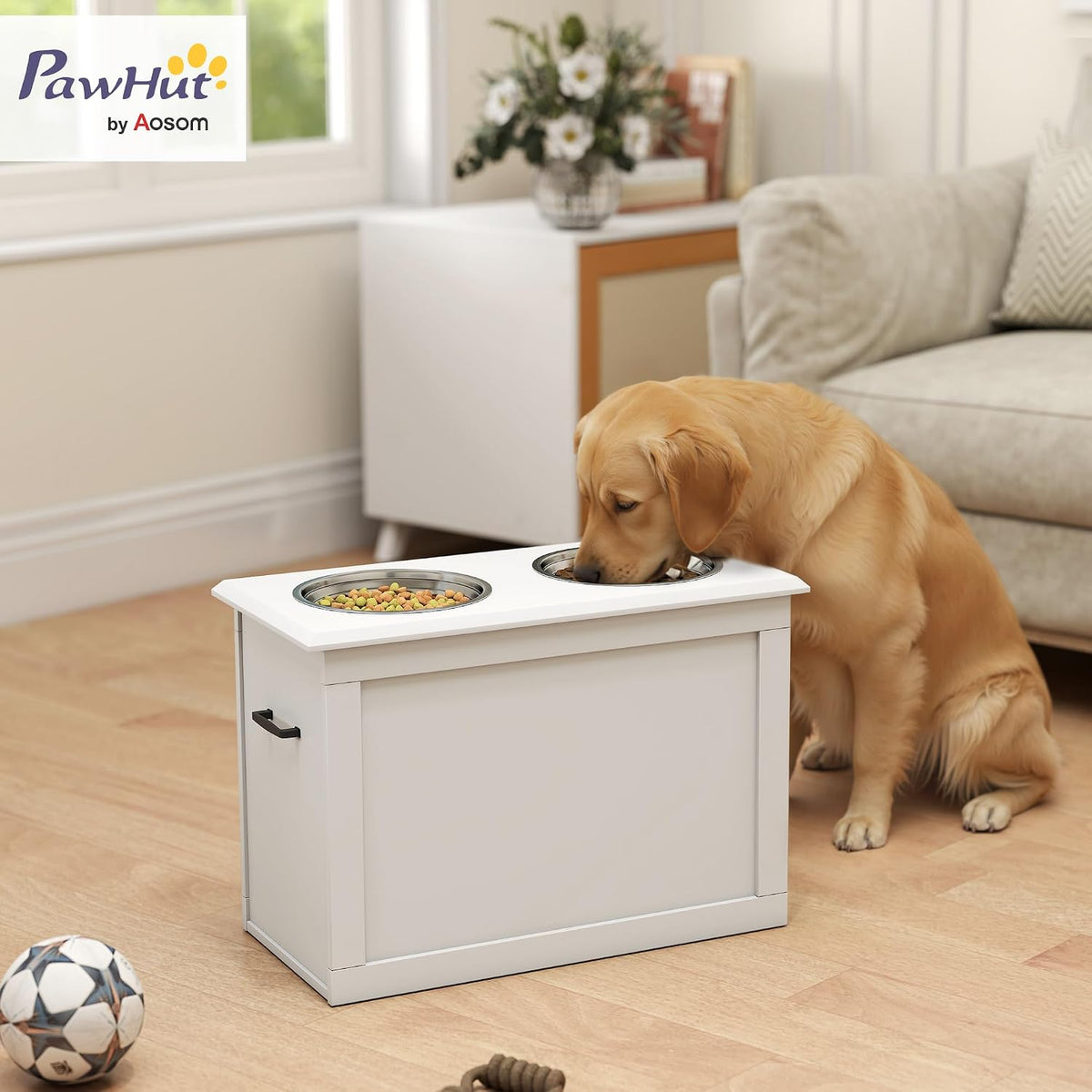 Raised Pet Feeding Storage Station for Large Dogs, Coffee