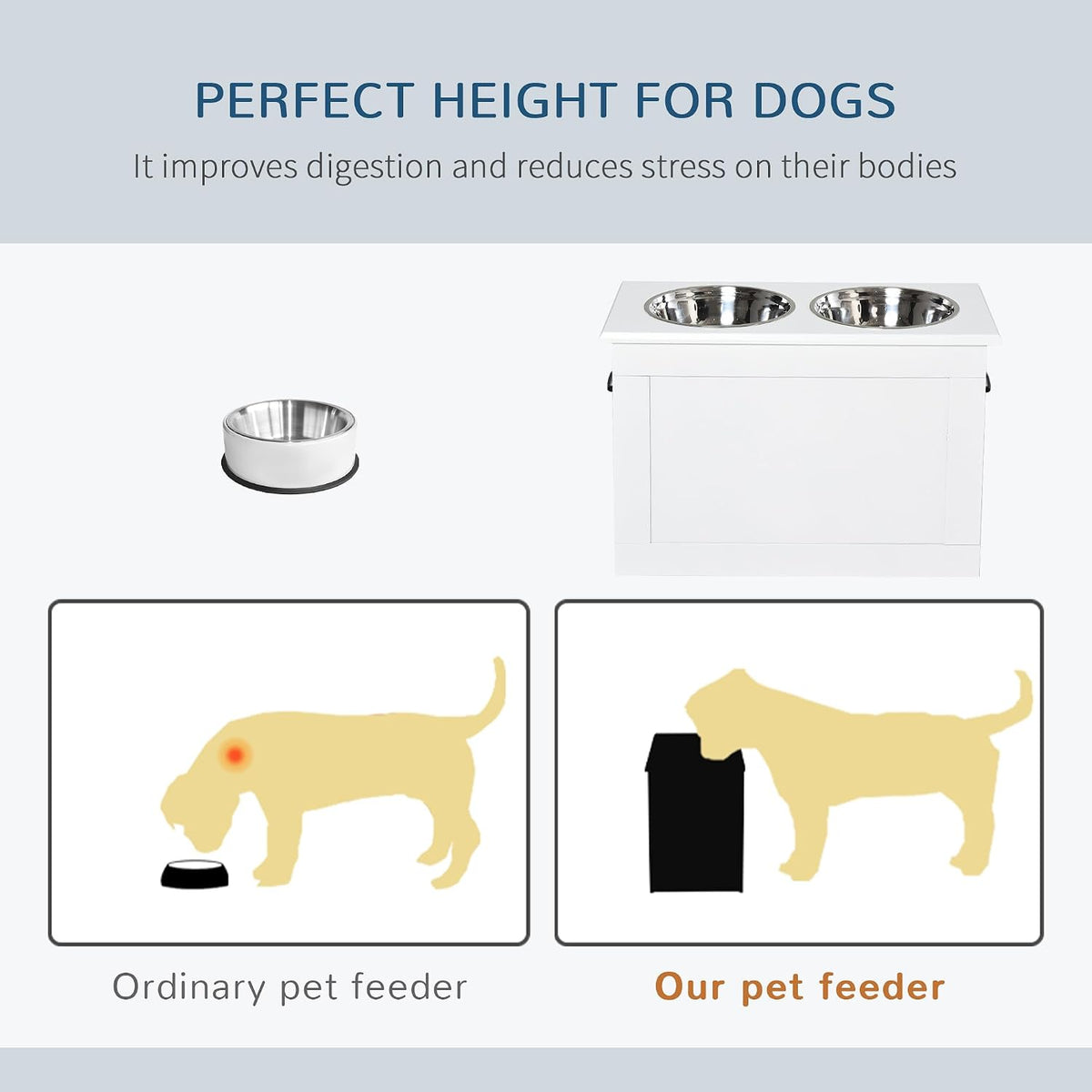 Raised Pet Feeding Storage Station for Large Dogs, Coffee