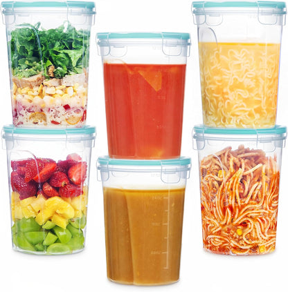 6 Pack 32oz Freezer Storage Containers, Soup Container with Airtight Lids, Reusable Plastic Meal Prep Container, Deli Containers for Lunch, Salad, Leftover, Oats, Microwave/Dishwasher Safe