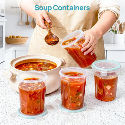 6 Pack 32oz Freezer Storage Containers, Soup Container with Airtight Lids, Reusable Plastic Meal Prep Container, Deli Containers for Lunch, Salad, Leftover, Oats, Microwave/Dishwasher Safe