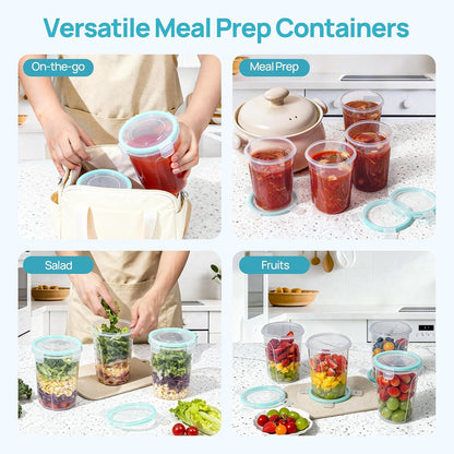 6 Pack 32oz Freezer Storage Containers, Soup Container with Airtight Lids, Reusable Plastic Meal Prep Container, Deli Containers for Lunch, Salad, Leftover, Oats, Microwave/Dishwasher Safe
