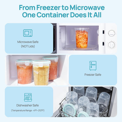 6 Pack 32oz Freezer Storage Containers, Soup Container with Airtight Lids, Reusable Plastic Meal Prep Container, Deli Containers for Lunch, Salad, Leftover, Oats, Microwave/Dishwasher Safe